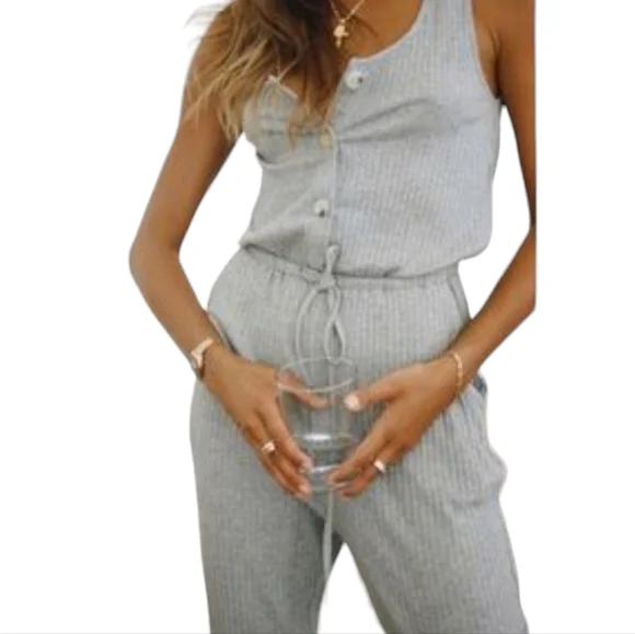 Sabo Skirt jumpsuit grey jersey knit sleeveless size 10 - Picture 1 of 10